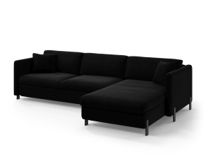 Canapea cu colt extensibila neagra din catifea pentru 4 persoane Gloria Right Micadoni