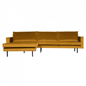 Canapea cu colt galbena din catifea 300 cm Rodeo Left Woood