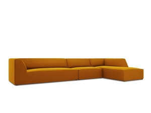Canapea cu colt galbena din catifea pentru 5 persoane Ruby Right Micadoni