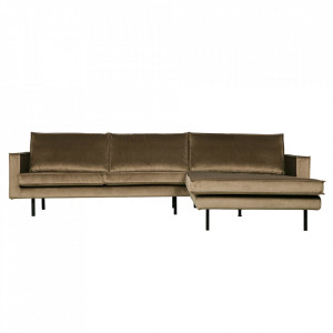 Canapea cu colt grej din catifea 300 cm Rodeo Right Woood