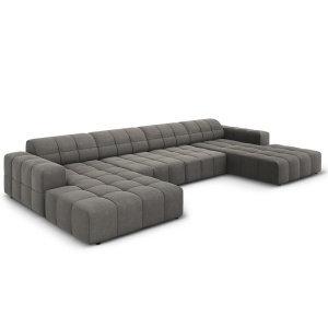 Canapea cu colt gri deschis din catifea pentru 6 persoane Jennifer Panoramic Micadoni