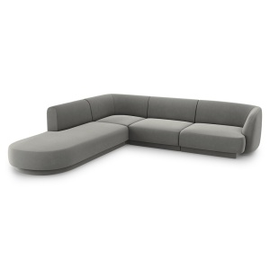 Canapea cu colt gri deschis din catifea pentru 6 persoane Miley Left Micadoni