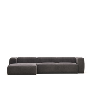 Canapea cu colt gri din catifea pentru 4 persoane Blok FR Left Kave Home