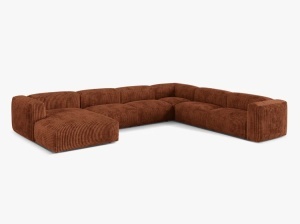 Canapea cu colt maro caramiziu din textil pentru 6 persoane Martina Corduroy Right Micadoni