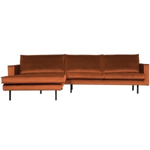 Canapea cu colt maro din catifea 300 cm Rodeo Left Woood