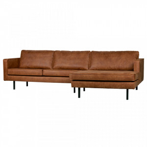 Canapea cu colt maro din piele 300 cm Rodeo Cognac Lounge Right Be Pure Home