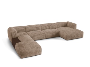 Canapea cu colt maro din textil pentru 5 persoane Martina Corduroy Left Micadoni