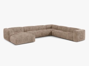 Canapea cu colt maro din textil pentru 6 persoane Martina Corduroy Right Micadoni
