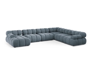 Canapea cu colt modulara albastru deschis din catifea pentru 8 persoane Bellis Panoramic Right Micadoni