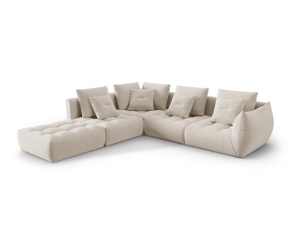 Canapea cu colt modulara ecru din catifea pentru 4 persoane Bloom Left Micadoni