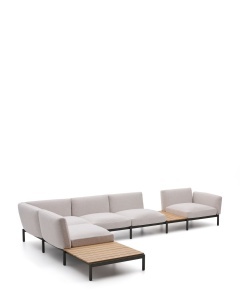 Canapea cu colt modulara exterior bej din textil pentru 5 persoane Sorells Kave Home
