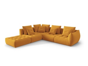 Canapea cu colt modulara galbena din catifea pentru 4 persoane Bloom Left Micadoni