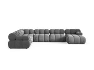 Canapea cu colt modulara gri deschis din catifea pentru 8 persoane Bellis Panoramic Left Micadoni
