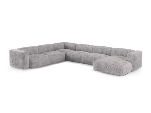 Canapea cu colt modulara gri deschis din textil pentru 6 persoane Martina Corduroy Left XL Micadoni