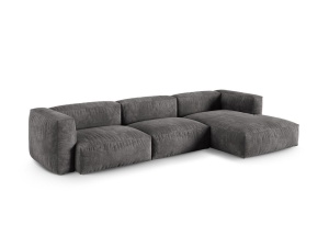 Canapea cu colt modulara gri din catifea pentru 3 persoane Martina XL Right Micadoni