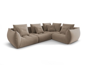 Canapea cu colt modulara maro deschis din catifea pentru 3 persoane Bloom Right Micadoni