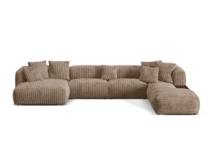Canapea cu colt modulara maro deschis din textil pentru 5 persoane Martina Corduroy Right Micadoni