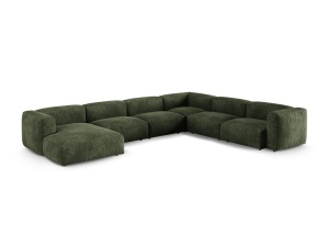Canapea cu colt modulara verde din catifea pentru 6 persoane Martina Right XL Micadoni