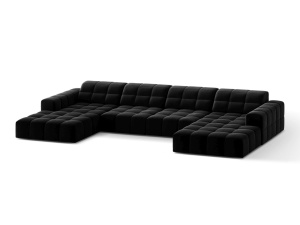 Canapea cu colt neagra din catifea pentru 6 persoane Jennifer Panoramic Micadoni