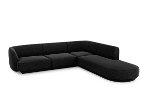 Canapea cu colt neagra din textil pentru 6 persoane Miley Haga Chenille Right Micadoni