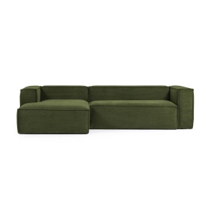 Canapea cu colt verde din textil pentru 3 persoane Blok Left Corduroy Kave Home