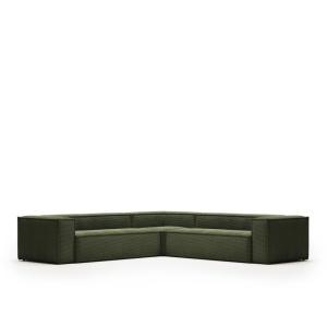 Canapea cu colt verde din textil pentru 6 persoane Blok Corduroy Kave Home