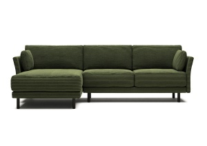 Canapea cu colt verde/neagra din textil pentru 3 persoane Gilma Corduroy FR Left Kave Home