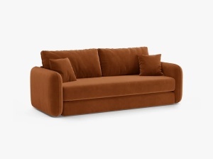 Canapea extensibila maro teracota din catifea pentru 3 persoane Dormi Micadoni