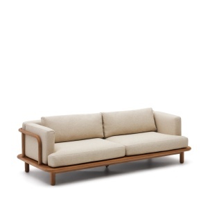 Canapea exterior crem/maro din lemn pentru 3 persoane Turqueta Kave Home
