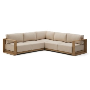 Canapea exterior cu colt crem/maro din textil pentru 5 persoane Ambra Kave Home