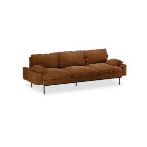 Canapea maro caramel din catifea pentru 4 persoane Retro HKliving