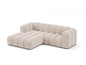 Canapea modulara cu colt bej deschis din catifea pentru 3 persoane Lupine Left Micadoni