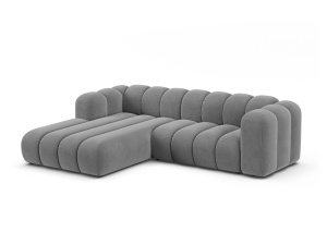 Canapea modulara cu colt gri deschis din catifea pentru 4 persoane Lupine Left Micadoni