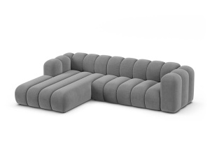 Canapea modulara cu colt gri deschis din catifea pentru 4 persoane Lupine Left Micadoni