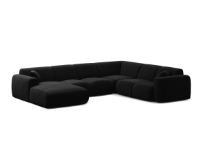 Canapea modulara cu colt neagra din catifea pentru 6 persoane Molino Panoramic Right Micadoni