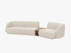 Canapea modulara cu masa de cafea bej din textil pentru 3 persoane Miley Boucle Right Micadoni