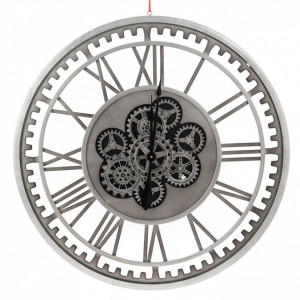 Ceas de perete rotund argintiu/negru din metal 80 cm Elmore Amadeus