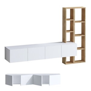 Comoda TV cu etajera alba/maro stejar 182 cm Pana The Home Collection