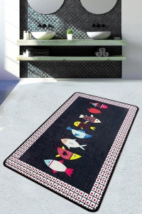 Covoras de baie multicolor din fibre sintetice 80x100 cm Swing of Fish The Home Collection