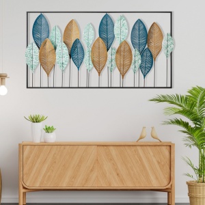 Decoratiune de perete multicolora din metal 60x114 cm Leaves The Home Collection
