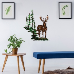 Decoratiune de perete multicolora din metal 65x79 cm Deer Nature The Home Collection