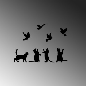 Decoratiune de perete neagra din metal 79x110 cm Birds Playing With Cats The Home Collection