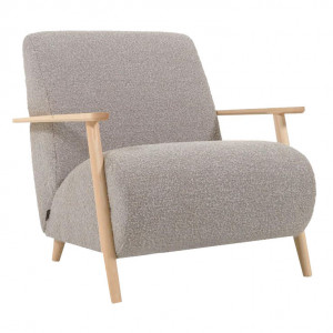 Fotoliu gri din textil si lemn de frasin Meghan Shearling Kave Home