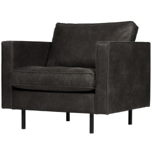 Fotoliu negru din piele Rodeo Classic Woood