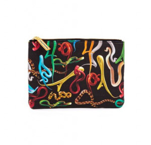 Geanta multicolora din poliester si poliuretan 15,5x21 cm pentru cosmetice Snakes Toiletpaper Seletti
