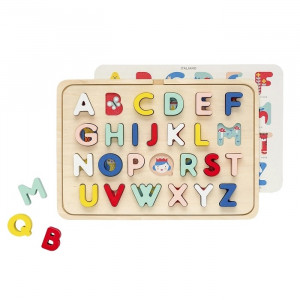 Jucarie tip puzzle multicolora din lemn Alphabet Petit Collage