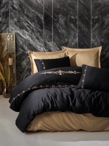 Lenjerie pat aurie/neagra din bumbac Gloria Double The Home Collection