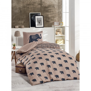 Lenjerie pat bej/albastra din bumbac Fil Single The Home Collection