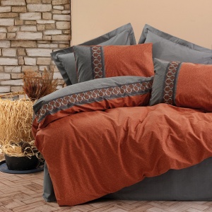 Lenjerie pat din bumbac gri/maro Tamaya Double The Home Collection