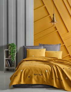 Lenjerie pat galben din bumbac Dide Double The Home Collection